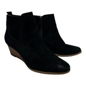 Franco Sarto Wayra Black Suede Wedge Bootie Ankle 9.5 Chelsea Size Zip Classic